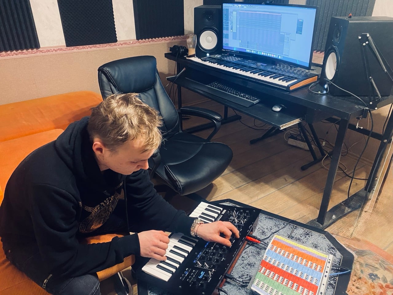 Music production session with Korg Minilogue XD synthesizer at EddieK's Kėdainiai studio